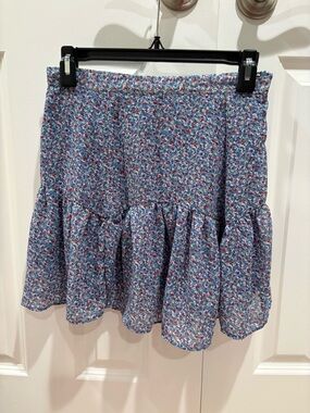 vestique Blue Floral Ruffled Mini Skirt NWT